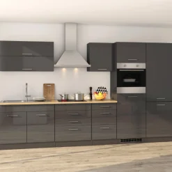 Held Küchenzeile Ragnar 350cm mit Kühl-Gefrierkombination und Backofen - Hochglanz