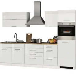 Held Küchenzeile Ragnar 290cm mit Kühlschrank und Backofen - Hochglanz weiß