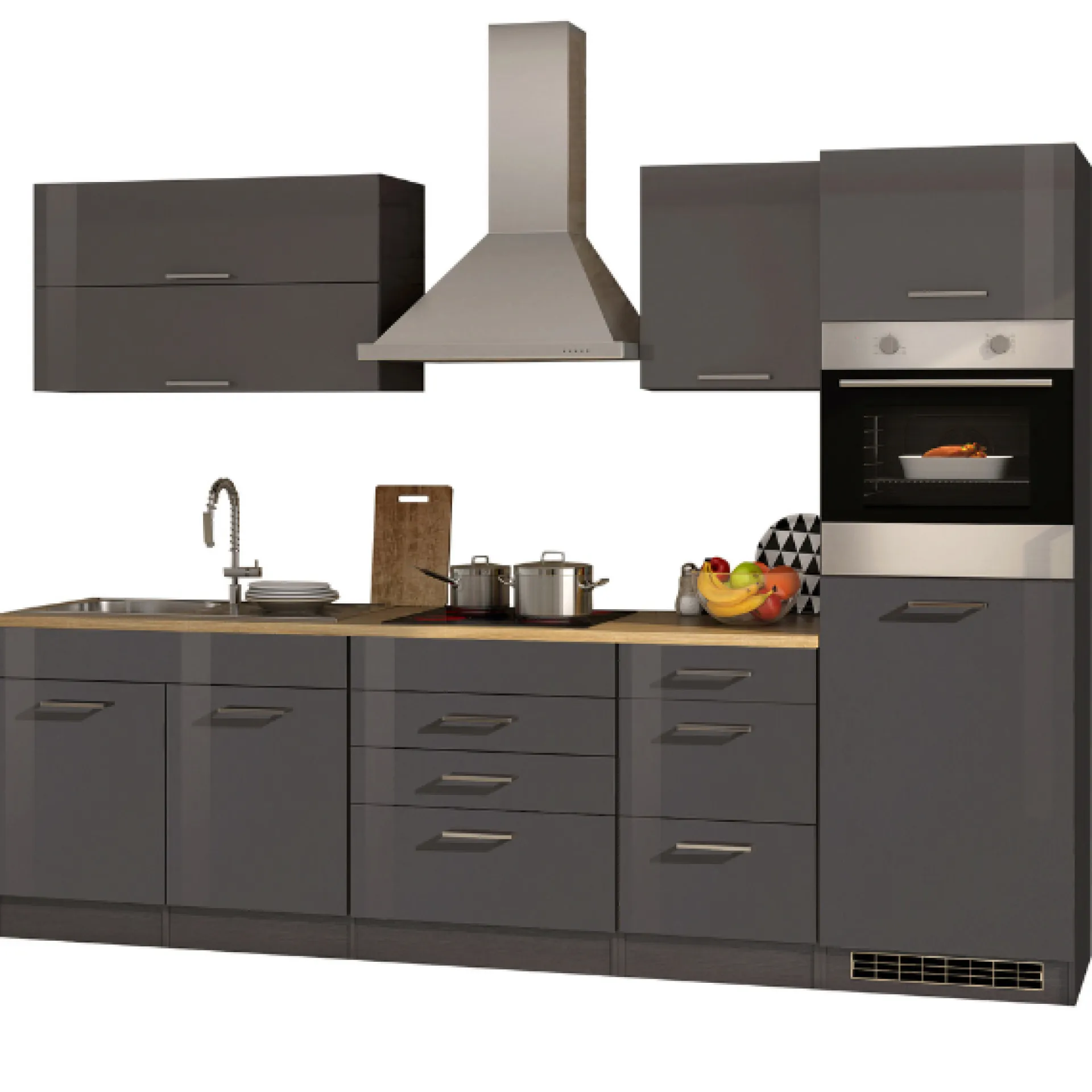 Held Küchenzeile Ragnar 290cm mit Kühlschrank und Backofen - Hochglanz