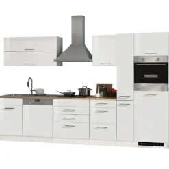 Held Küchenzeile Ragnar 330cm mit Kühlschrank, Backofen und Geschirrspüler - hochglänzend weiß