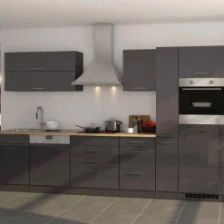Held Küchenzeile Ragnar 330cm mit Kühlschrank, Backofen und Geschirrspüler - Hochglanz