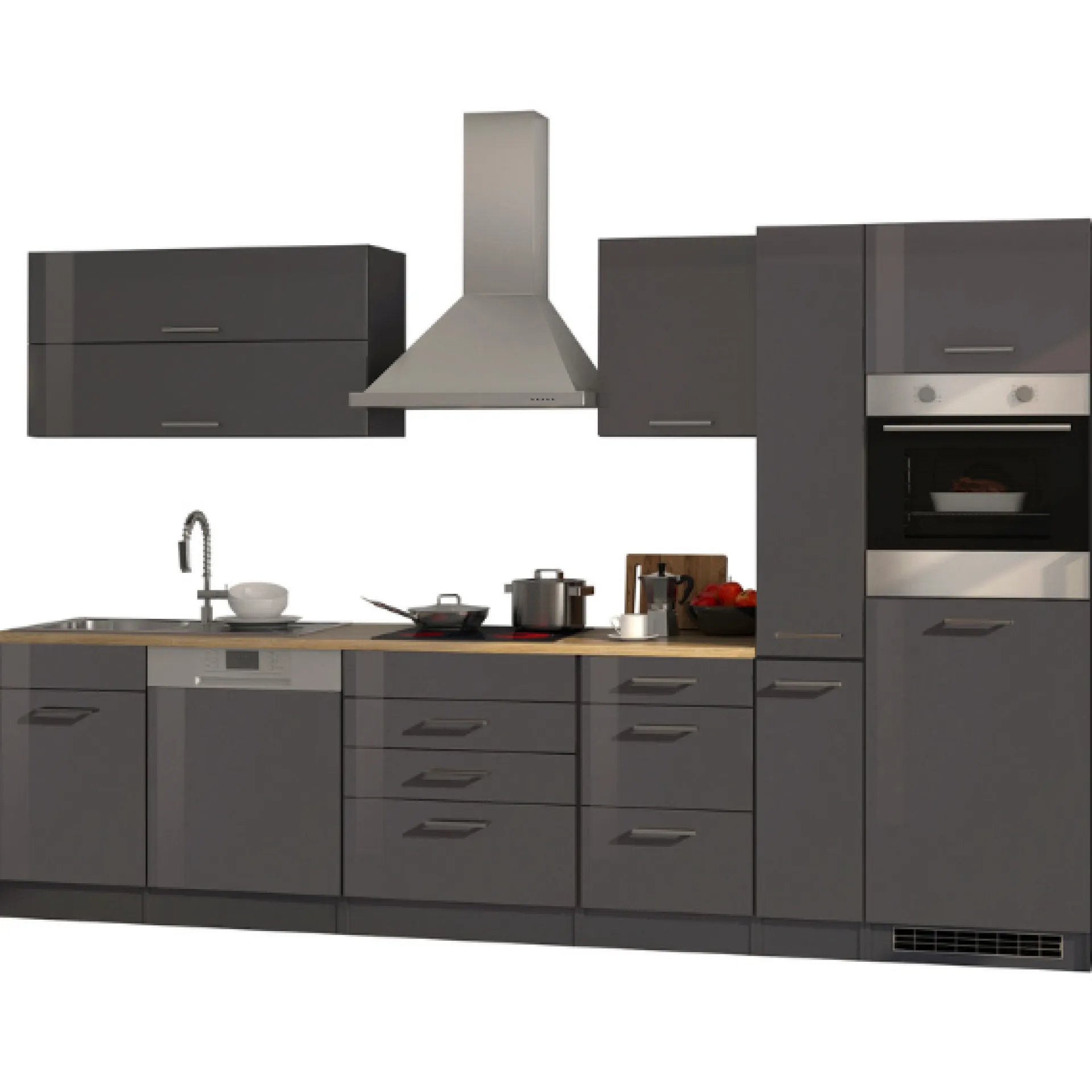 Held Küchenzeile Ragnar 330cm mit Kühlschrank, Backofen und Geschirrspüler - Hochglanz