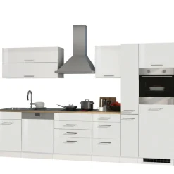 Held Küchenzeile Ragnar 330cm mit Kühlschrank, Backofen und Geschirrspüler - hochglänzend weiß