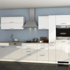 Held Küchenzeile Ragnar 330cm mit Kühlschrank, Backofen und Geschirrspüler - hochglänzend weiß