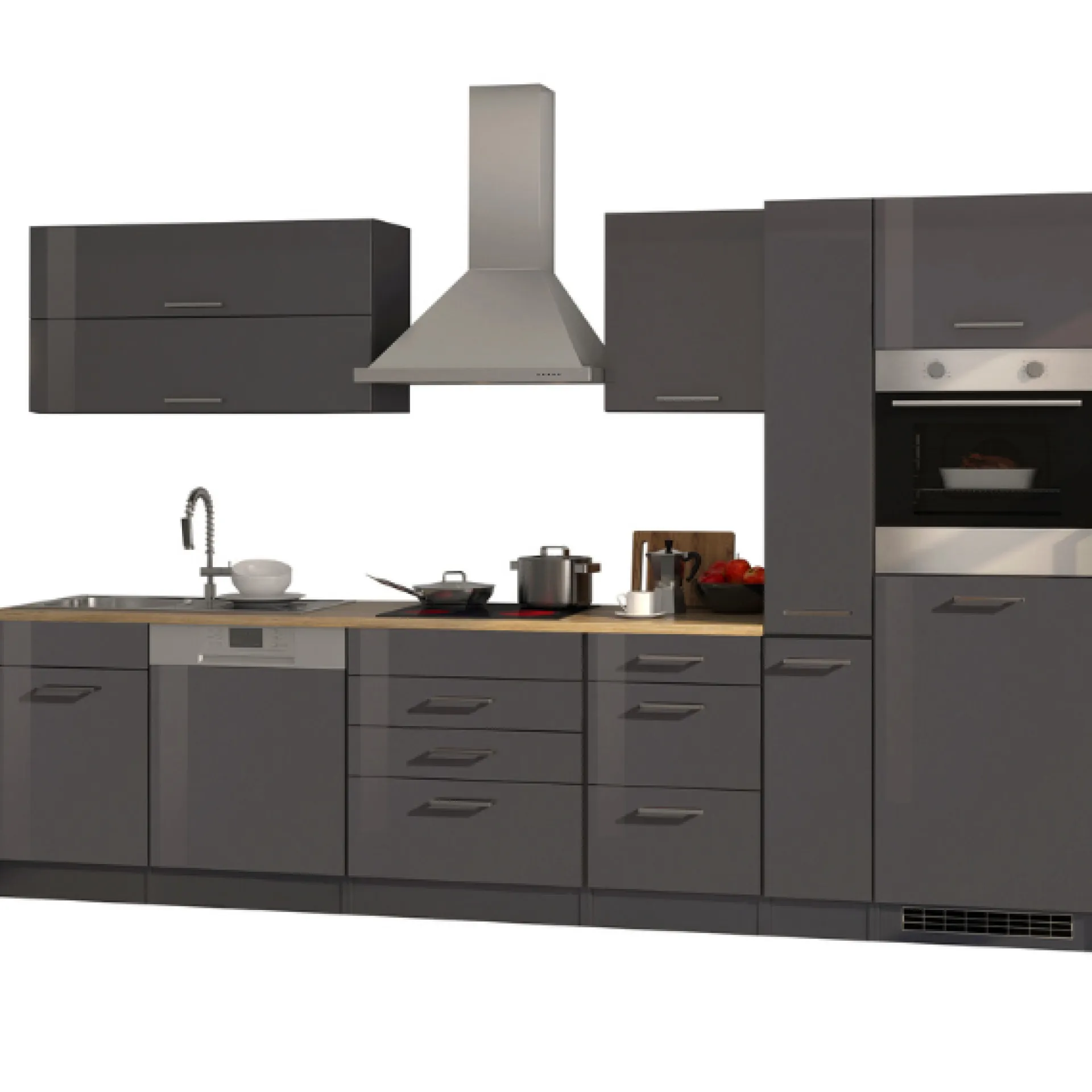 Held Küchenzeile Ragnar 330cm mit Kühlschrank, Backofen und Geschirrspüler - Hochglanz