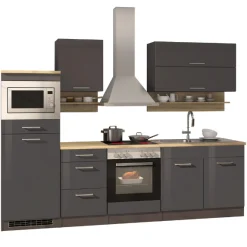 Held Küchenzeile Ragnar 270cm mit Mikrowelle, Kühlschrank und Backofen - Hochglanz