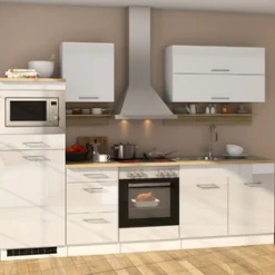 Held Küchenzeile Ragnar 270cm mit Mikrowelle, Kühlschrank und Backofen - Hochglanz weiß