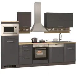 Held Küchenzeile Ragnar 280cm mit Mikrowelle, Kühlschrank, Backofen und Geschirrspüler - hochglanz