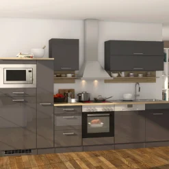 Held Küchenzeile Ragnar 310cm mit Mikrowelle, Kühlschrank, Backofen und Geschirrspüler - hochglanz
