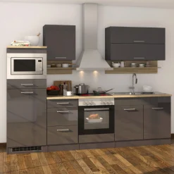 Held Küchenzeile Ragnar 270cm mit Platz für Mikrowelle, Kühlschrank und Backofen - Hochglanz