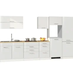 Held Küchenzeile Ragnar 350cm mit Platz für Kühl-Gefrierkombination und Backofen - hochglänzend weiß