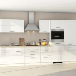 Held Küchenzeile Ragnar 350cm mit Platz für Kühl-Gefrierkombination und Backofen - hochglänzend weiß