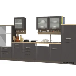 Held Küchenzeile Ragnar 340cm mit Platz für Backofen, Mikrowelle, Geschirrspüler und Kühlschrank - Hochglanz
