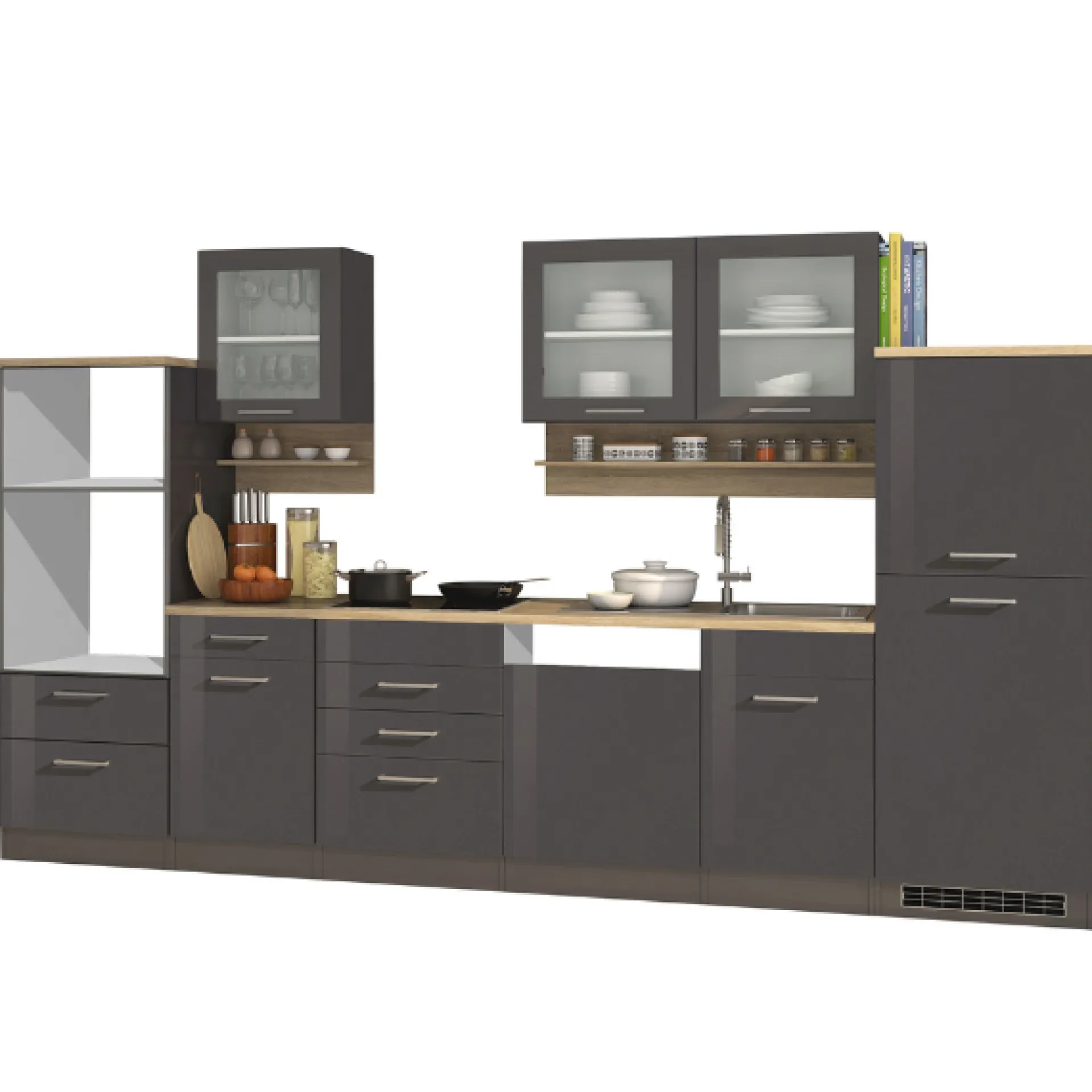 Held Küchenzeile Ragnar 340cm mit Platz für Backofen, Mikrowelle, Geschirrspüler und Kühlschrank - Hochglanz