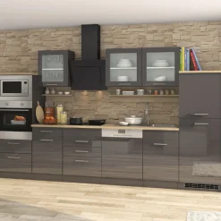 Held Küchenzeile Ragnar 340cm mit Platz für Backofen, Mikrowelle, Geschirrspüler und Kühlschrank - Hochglanz