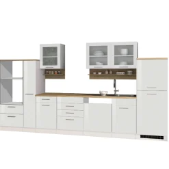 Held Küchenzeile Ragnar 370cm mit Platz für Backofen, Mikrowelle, Geschirrspüler und Kühlschrank - hochglänzend weiß