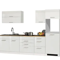 Held Küchenzeile Ragnar 290cm mit Platz für Kühlschrank und Backofen - Hochglanz weiß