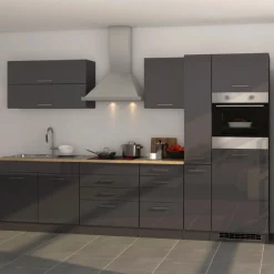 Held Küchenzeile Ragnar 320cm mit Platz für Kühlschrank und Backofen - Hochglanz