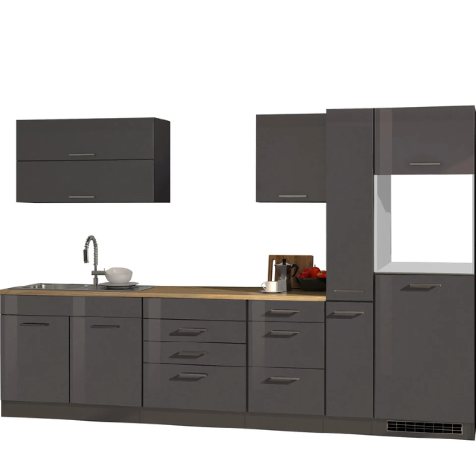 Held Küchenzeile Ragnar 320cm mit Platz für Kühlschrank und Backofen - Hochglanz