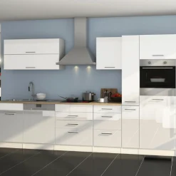 Held Küchenzeile Ragnar 330cm mit Platz für Kühlschrank, Backofen und Geschirrspüler - hochglänzend weiß