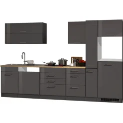 Held Küchenzeile Ragnar 330cm mit Platz für Kühlschrank, Backofen und Geschirrspüler - Hochglanz