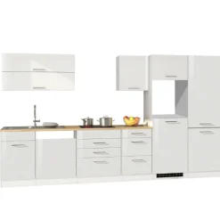 Held Küchenzeile Ragnar 360cm mit Platz für Kühl-Gefrierkombination, Backofen und Geschirrspüler - Hochglanz weiß