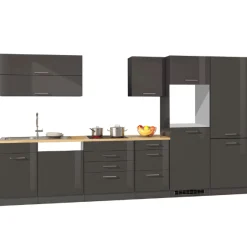 Held Küchenzeile Ragnar 360cm mit Platz für Kühl-Gefrierkombination, Backofen und Geschirrspüler - Hochglanz