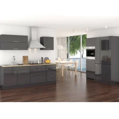 Held Küchenzeile Ragnar 380cm mit Platz für Kühl-Gefrierkombination und Backofen - Hochglanz
