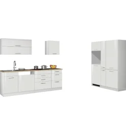 Held Küchenzeile Ragnar 390cm mit Platz für Kühl-Gefrierkombination, Backofen und Geschirrspüler - hochglänzend weiß