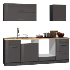 Held Küchenzeile Ragnar 220cm mit Platz für Backofen und Geschirrspüler - Hochglanz