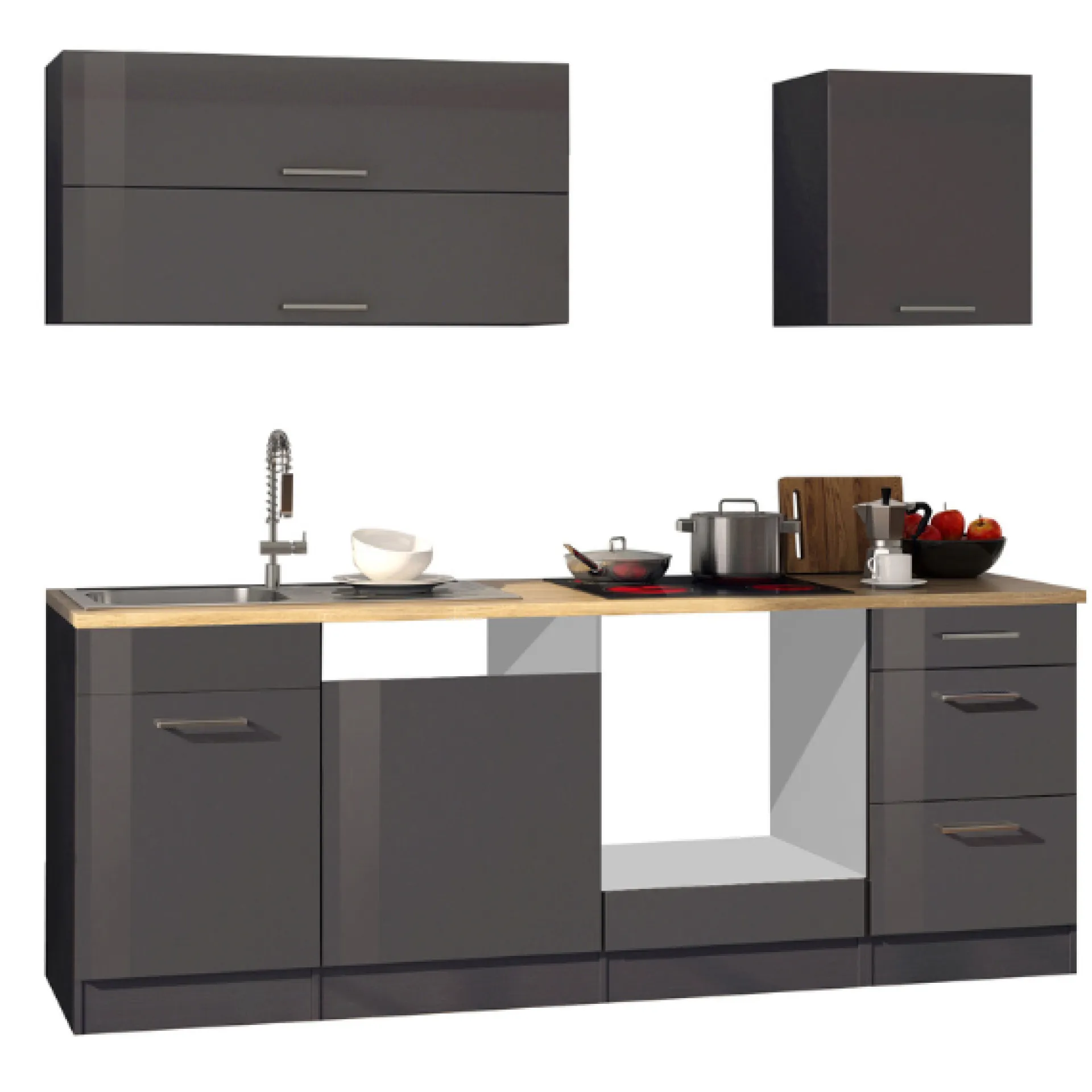 Held Küchenzeile Ragnar 220cm mit Platz für Backofen und Geschirrspüler - Hochglanz