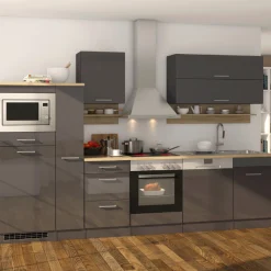 Held Küchenzeile Ragnar 310cm mit Platz für Mikrowelle, Kühlschrank, Backofen und Geschirrspüler - hochglanz