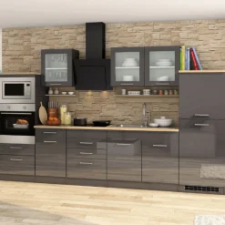 Held Küchenzeile Ragnar 330cm mit Platz für Backofen, Mikrowelle und Kühlschrank - Hochglanz