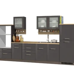 Held Küchenzeile Ragnar 330cm mit Platz für Backofen, Mikrowelle und Kühlschrank - Hochglanz
