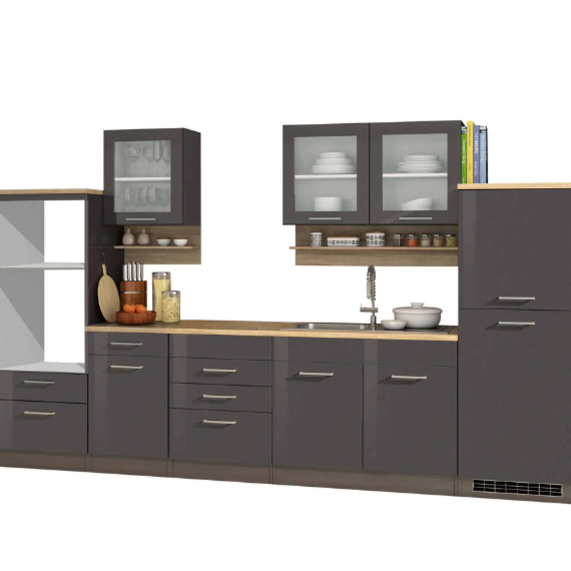 Held Küchenzeile Ragnar 330cm mit Platz für Backofen, Mikrowelle und Kühlschrank - Hochglanz