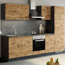 Held Küchenzeile Sorrella 270cm mit Backofen und Kühlschrank - Eiche/Graphit