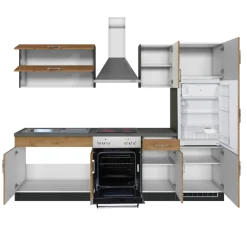 Held Küchenzeile Sorrella 270cm mit Backofen und Kühlschrank - Eiche/Graphit
