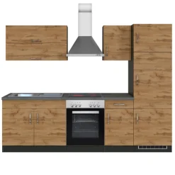 Held Küchenzeile Sorrella 270cm mit Backofen und Kühlschrank - Eiche/Graphit