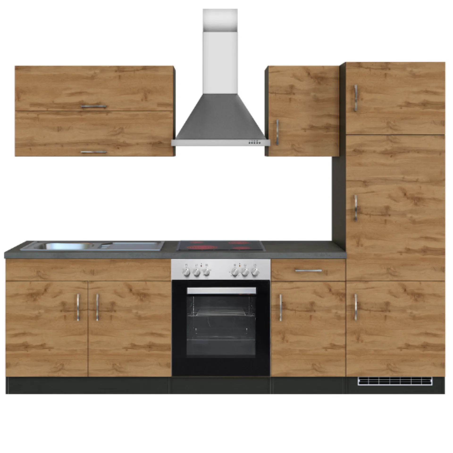 Held Küchenzeile Sorrella 270cm mit Backofen und Kühlschrank - Eiche/Graphit