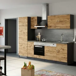 Held Küchenzeile Sorrella 270cm mit Backofen, Geschirrspüler und Kühlschrank - Eiche/Graphit