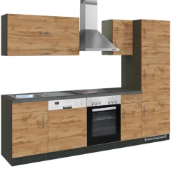 Held Küchenzeile Sorrella 270cm mit Backofen, Geschirrspüler und Kühlschrank - Eiche/Graphit