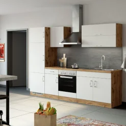 Held Küchenzeile Sorrella 270cm mit Backofen und Kühlschrank - weiß/Eiche