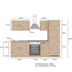 Held Küchenzeile Sorrella 270cm mit Backofen und Kühlschrank - weiß/Eiche