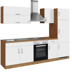 Held Küchenzeile Sorrella 270cm mit Backofen und Kühlschrank - weiß/Eiche