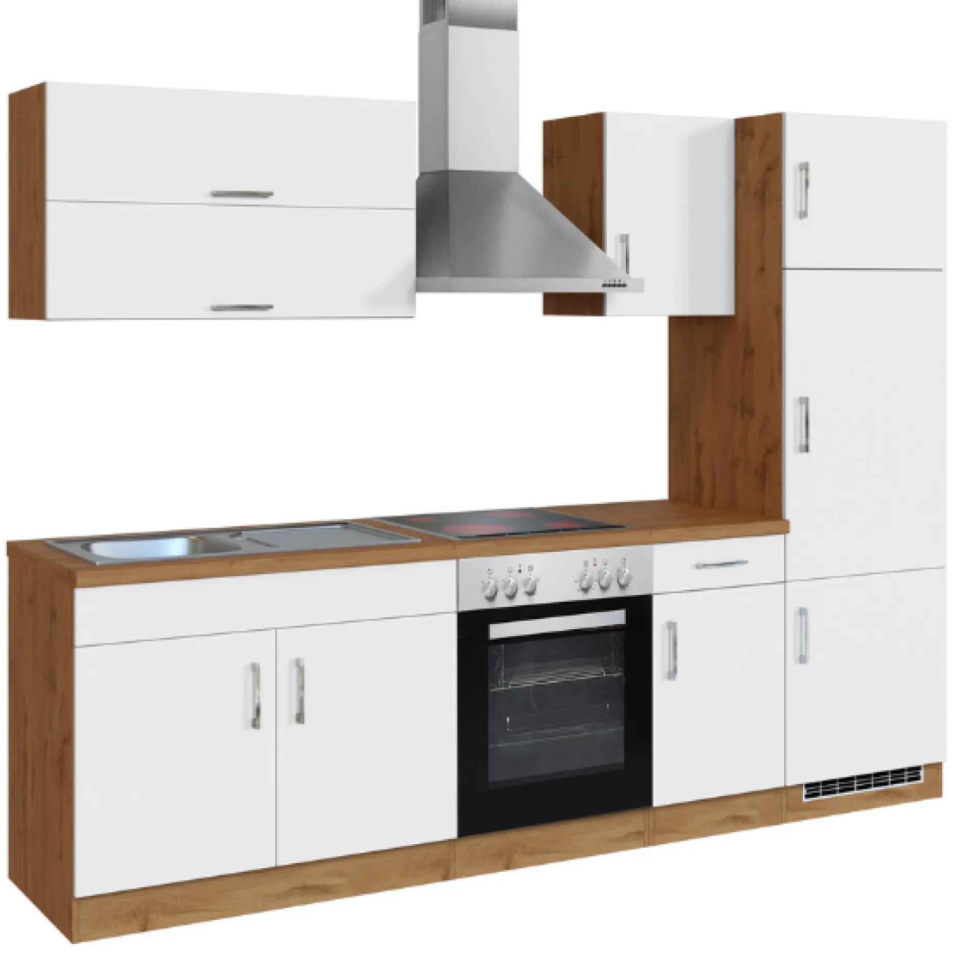 Held Küchenzeile Sorrella 270cm mit Backofen und Kühlschrank - weiß/Eiche