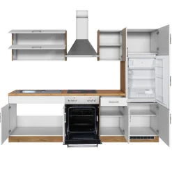 Held Küchenzeile Sorrella 270cm mit Backofen und Kühlschrank - weiß/Eiche