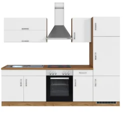 Held Küchenzeile Sorrella 270cm mit Backofen und Kühlschrank - weiß/Eiche