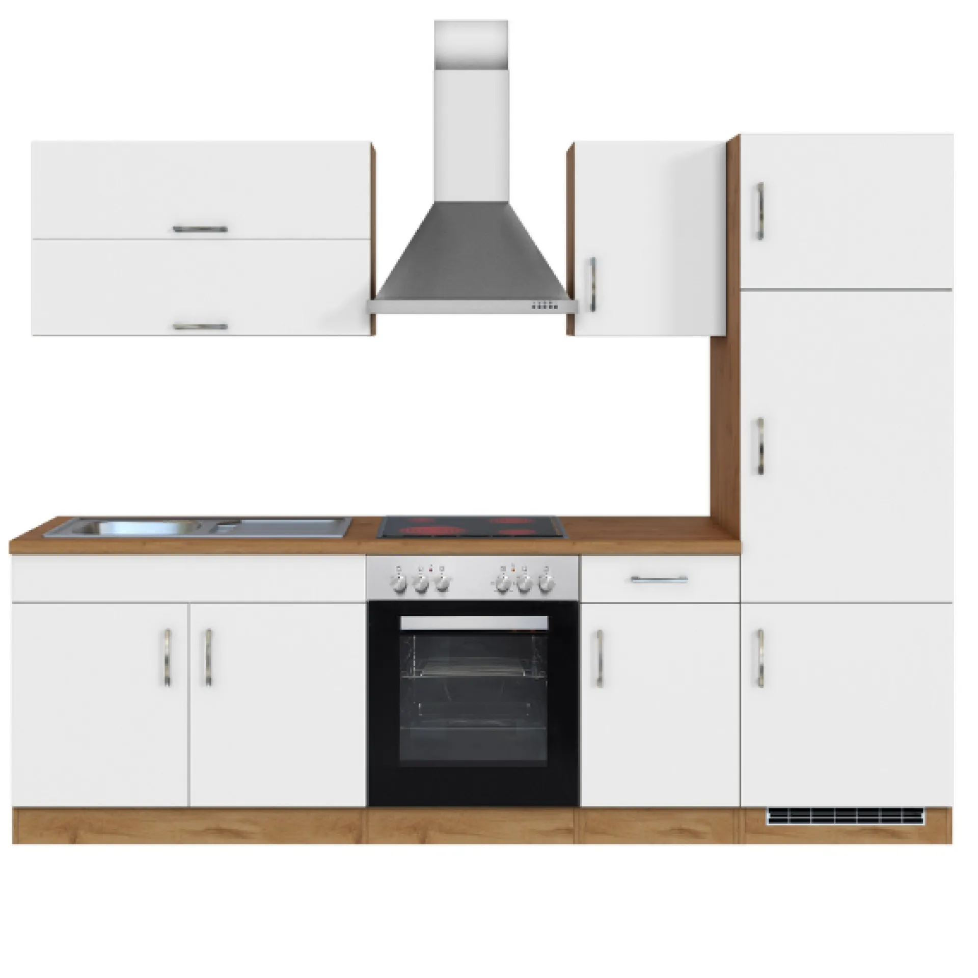 Held Küchenzeile Sorrella 270cm mit Backofen und Kühlschrank - weiß/Eiche