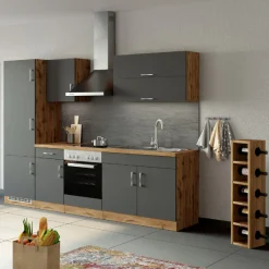 Held Küchenzeile Sorrella 270cm mit Backofen und Kühlschrank - anthrazit/ocker