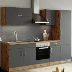 Held Küchenzeile Sorrella 270cm mit Backofen und Kühlschrank - anthrazit/ocker